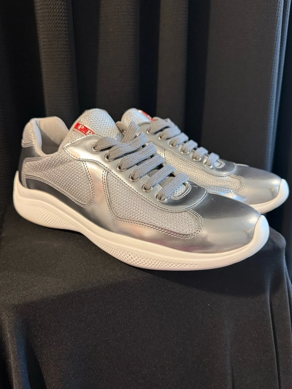Prada Silver Metallic Mesh Runner Sneakers